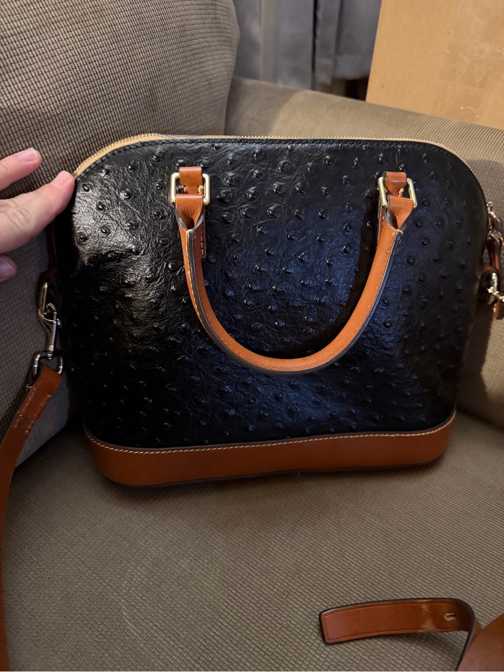 Dooney & Bourke Black Satchel with Brown Trim - Picture 2 of 8